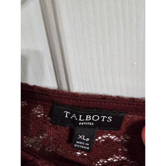Talbots Lace Overlay Blouse Petite X-large Maroon Preppy Classic Office Bohemian - Picture 4 of 7